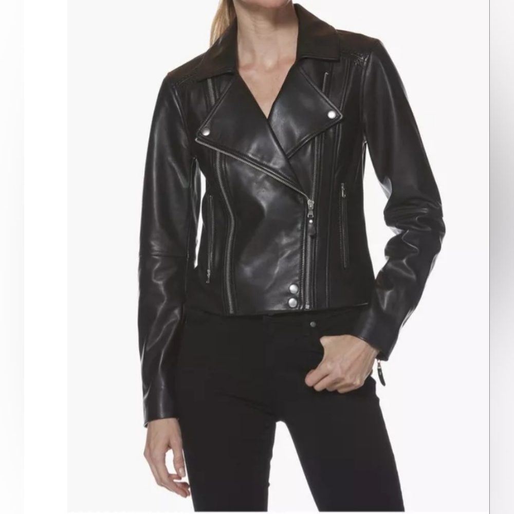PAIGE Womens Fontana Leather Black Moto Jacket Size XS